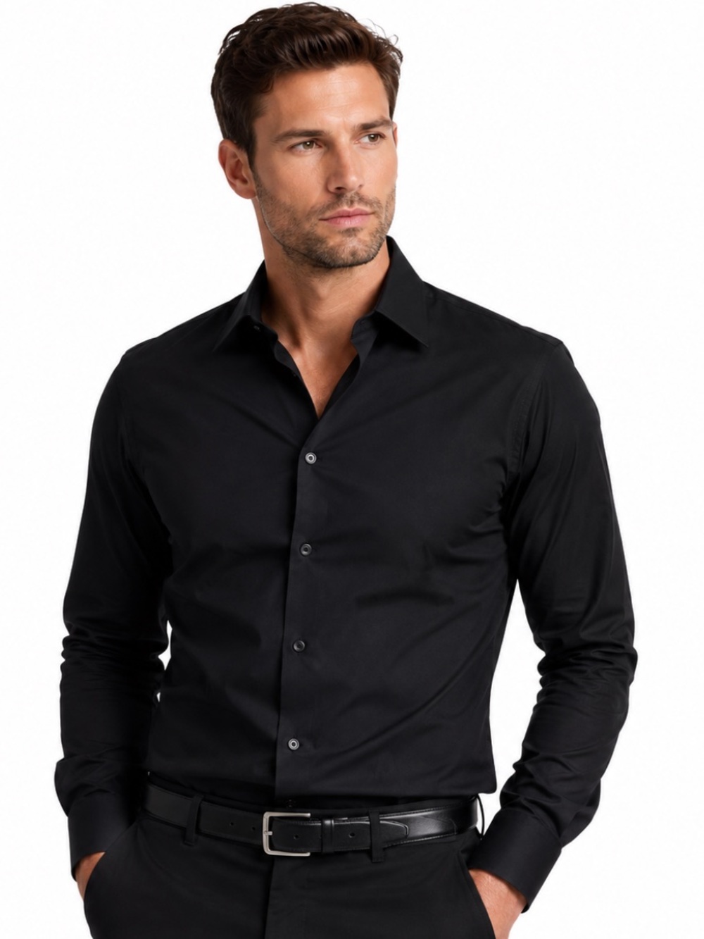 DKNY Black Slim Fit Stretch Dress Shirt Men’s Button Front Long Sleeve Size L